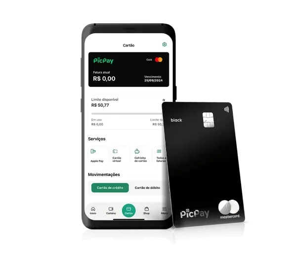 Celular com aplicativo picpay e cartão de crédito picpay Black