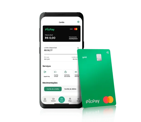 Celular com aplicativo picpay e cartão de crédito picpay Gold