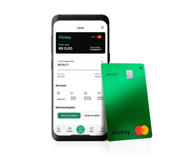 Celular com aplicativo picpay e cartão de crédito picpay Platinum